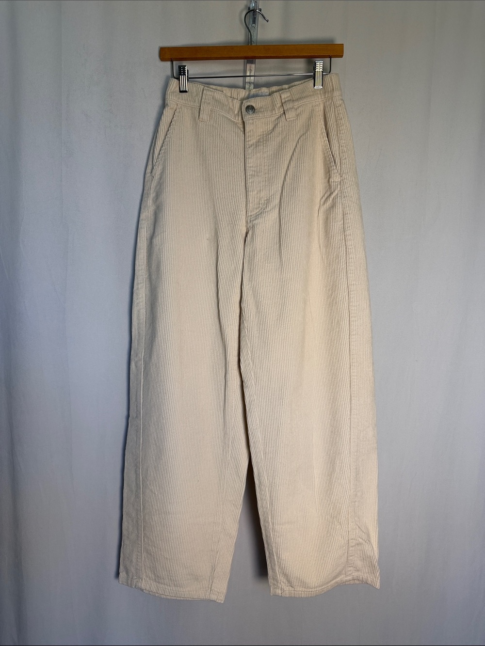 OBEY Donna Big Corduroy Pants Sz 26 (2) Cream Wide Leg Baggy Embroidered Flower